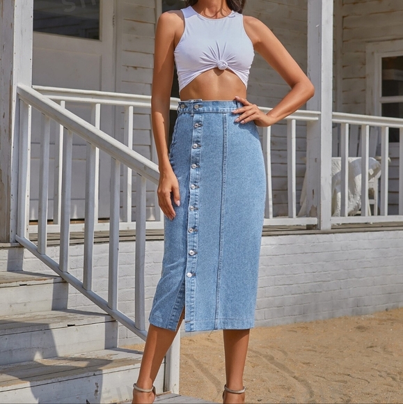 COPY - Button Front Longline Denim Skirt - Picture 5 of 5